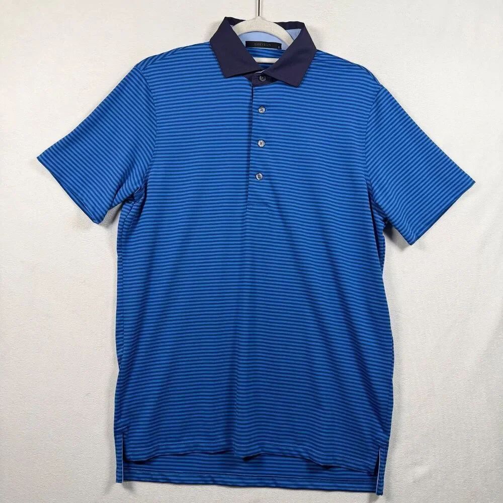 Greyson Polo Shirt Mens Small Blue Striped Performance Golf Short Sleeve